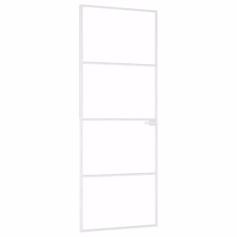 Berkfield Modern Slim Interior Door in White with Tempered Glass and Aluminium, W: 76 cm, H: 201.5 cm