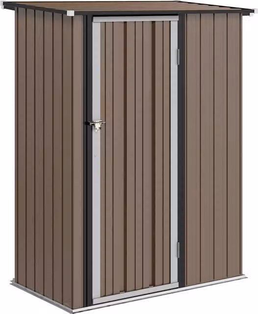 Outsunny Brown Metal Garden Storage Shed with Sloped Roof and Lockable Door, W/D/H: 152.4 x 91.44 x 152.4 cm – 1