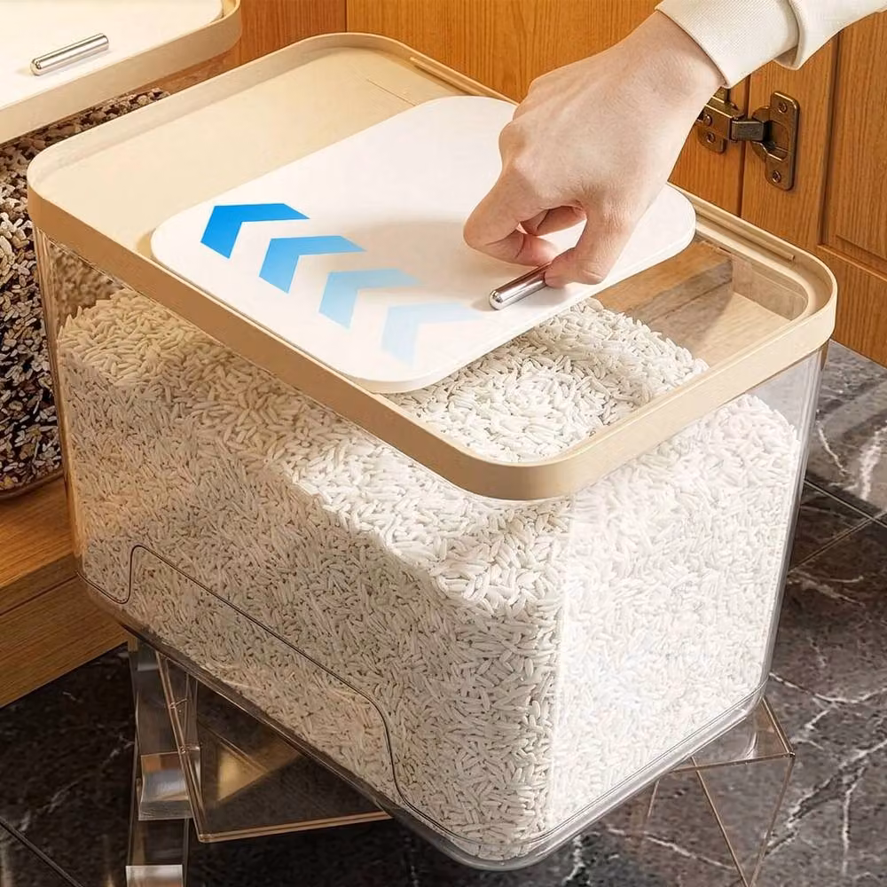 VOGREX 20L Airtight Rice and Dry Food Storage Bin with Measuring Cup in Transparent Plastic – 3