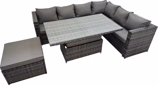 Fimous 7 Seater Rattan Corner Sofa Set with Large Footstool in Dark Grey