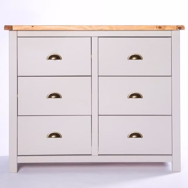 Cabinet Bits Argenta 6 Drawer Chest of Drawers in Light Grey with Brass Cup Handles