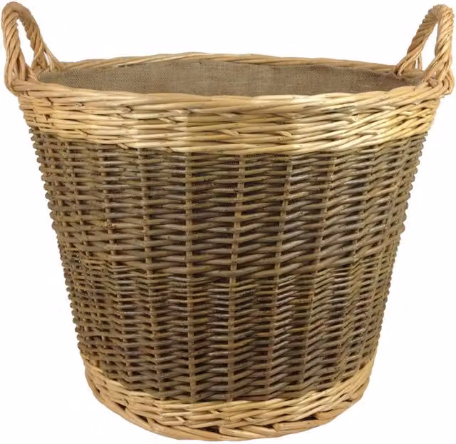 Red Hamper Unpeeled Wicker Log Basket with Lining in Brown, W/D/H: 45.0 x 38.0 x 50.0 cm