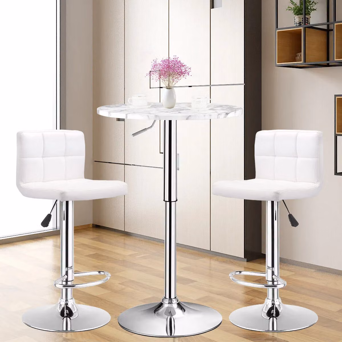 Costway Set of 2 Modern Round Pub Tables in White Glossy Metal – 3