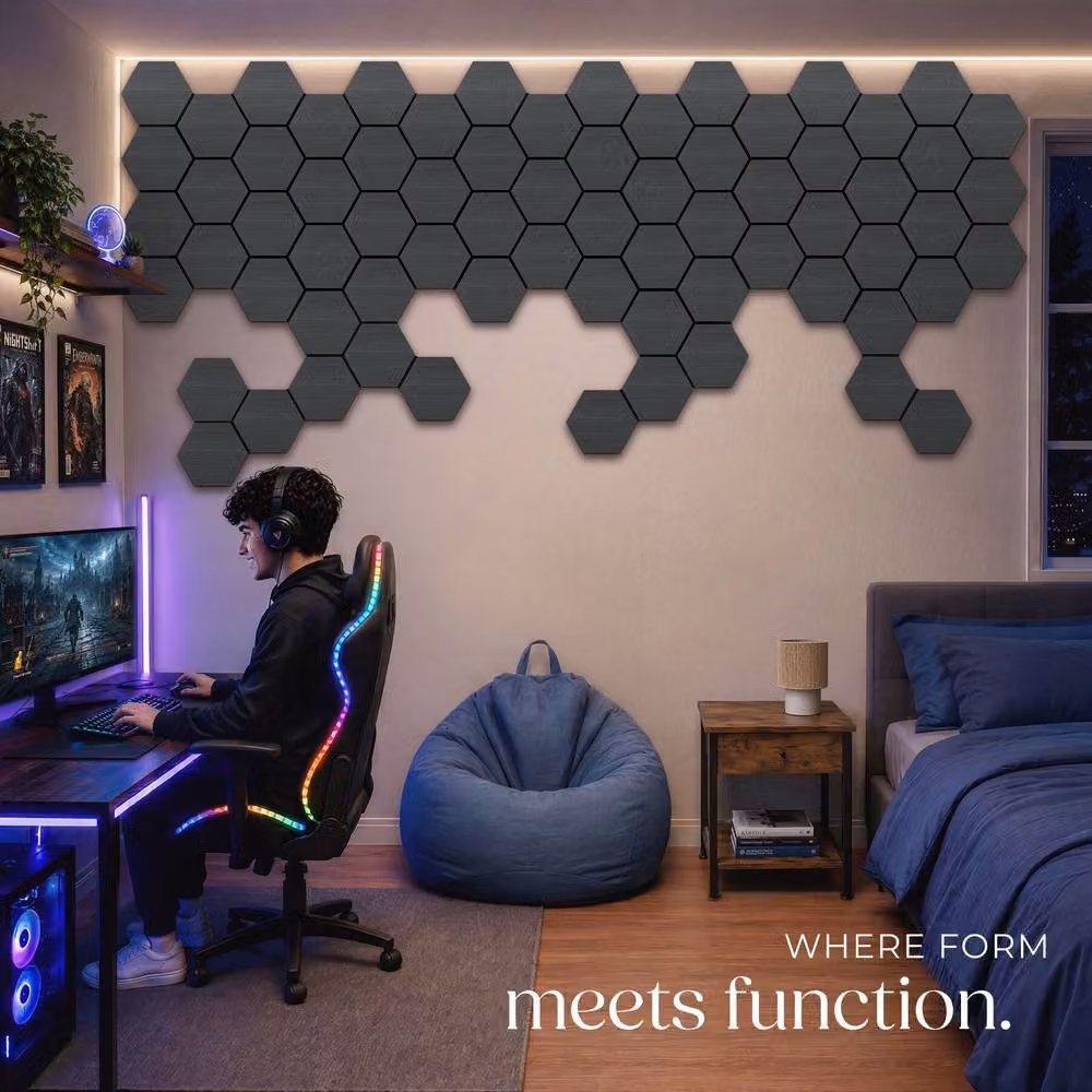tectake Sound-Absorbing Felt Acoustic Panels in Black Oak Wood Look – 7