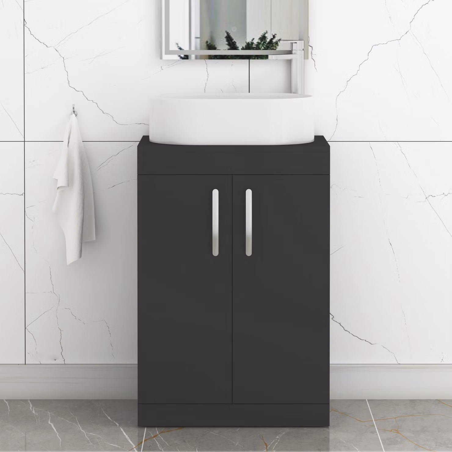 Royal Bathrooms Turin 800mm Floor Standing 2 Door Bathroom Vanity Unit in Matt Black