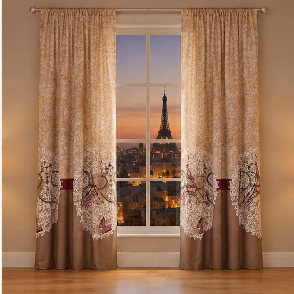Smart Living Oooh La La Curtains Pair with Tie Backs, Eiffel Tower Print in Beige, Width: 167 cm, Drop: 183 cm – 2