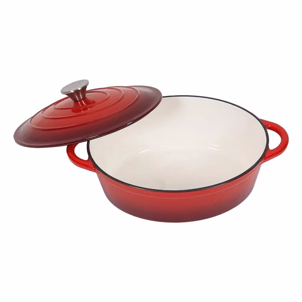 PAWNORA Red Oval Enamel Cast Iron Dutch Oven with Glass Lid Casserole Stockpot – 2