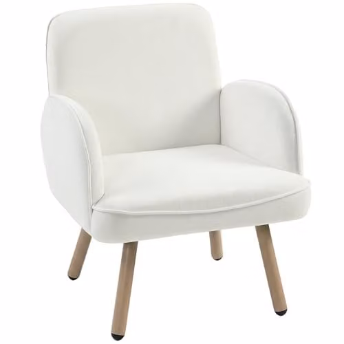 HOMCOM Modern Velvet Upholstered Tub Lounge Chair with Armrests in Cream White and Beige