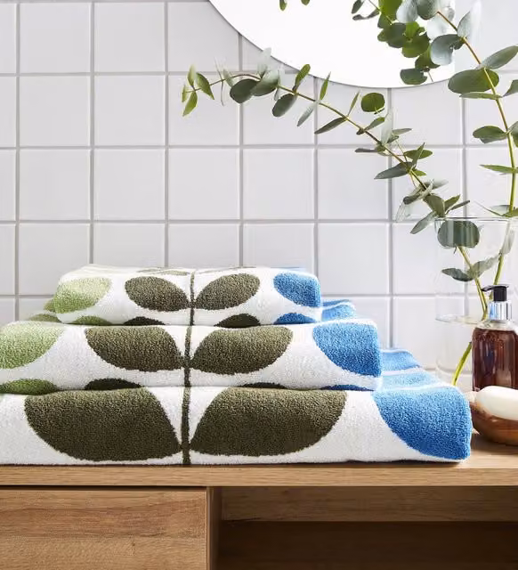 Orla Kiely Trio Stem Towel Set in Blue and Multicolour Cotton Terry