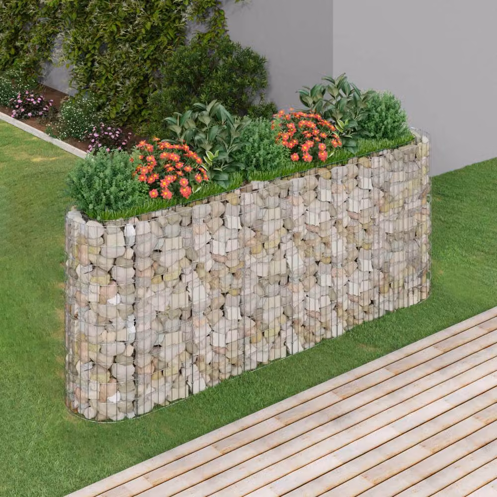 Berkfield Home Silver Galvanised Steel Stone Gabion Raised Bed, W: 260 cm, D: 50 cm, H: 100 cm – 2