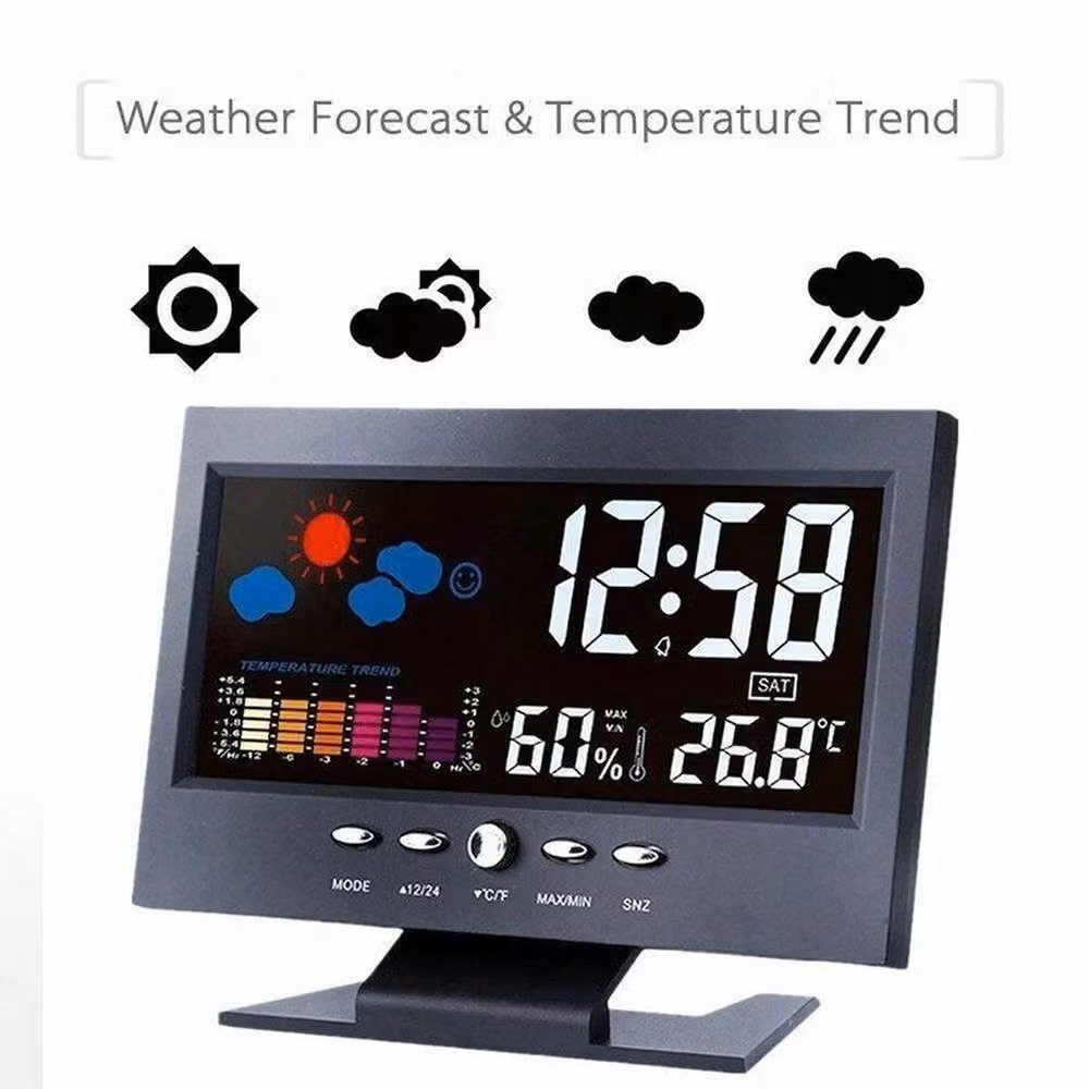 FLAVORA LED LCD Weather Station Alarm Clock in Black – 5