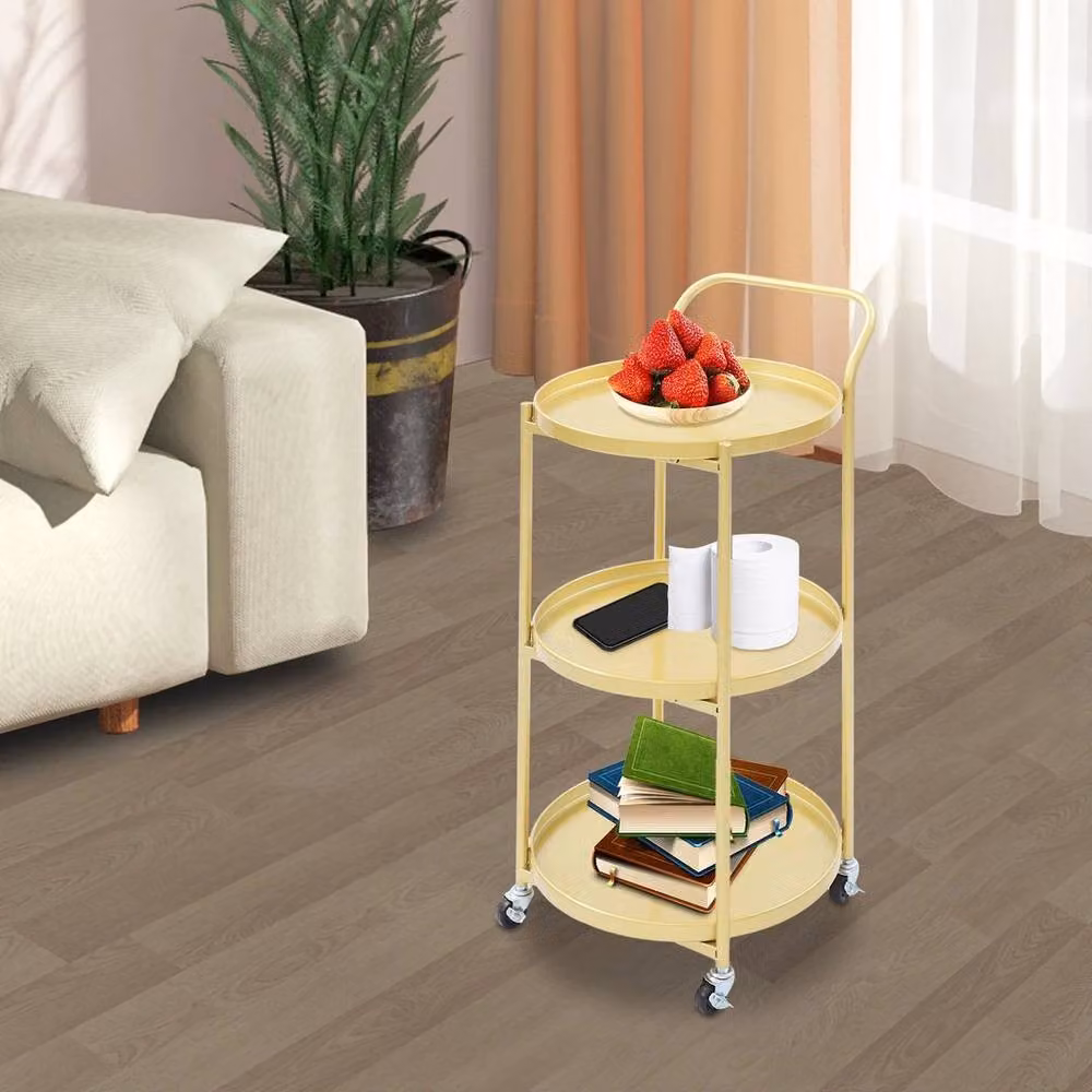 Kelvenix 3-Tier Gold Rolling Bar Cart with Glossy Metal Finish, W/D/H: 45.72 x 40.64 x 91.44 cm – 2
