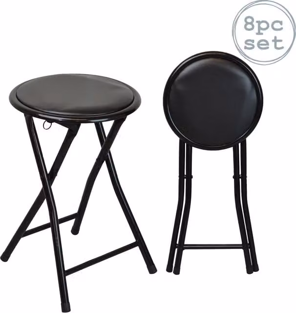 Harbour Housewares Pack of 8 Padded Folding Stools in Black