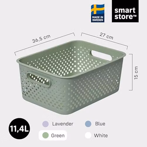 Orthex SmartStore Storage Basket with Handles in Green 11.4L W: 36.5 cm, D: 27 cm, H: 15 cm – 2