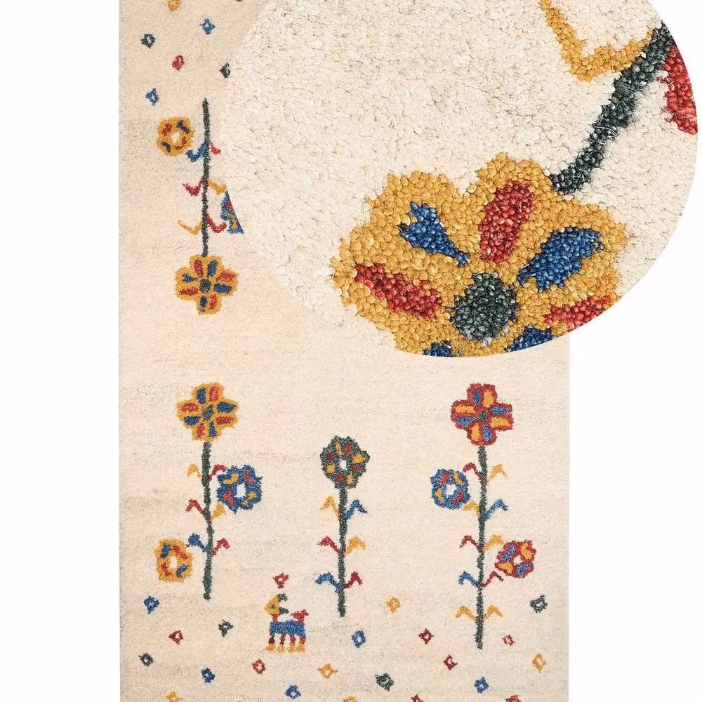 Wyld and Coco Hand-Tufted Wool Floral Rug in Beige, W: 80 cm, L: 150 cm – 2