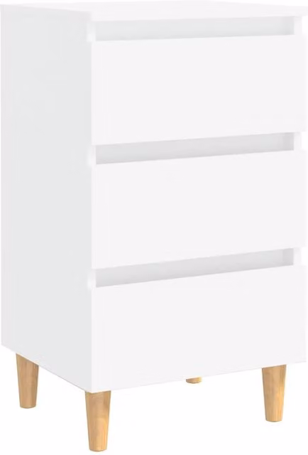 Berkfield Home Bed Cabinet with Solid Wood Legs in White, W/D/H: 40 x 35 x 69 cm
