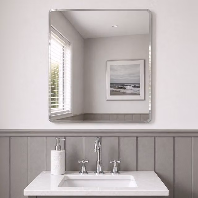 Showerdrape Trafalgar Square Frameless Bevelled Edge Square Bathroom Mirror in Silver, W: 60 cm, H: 60 cm – 1