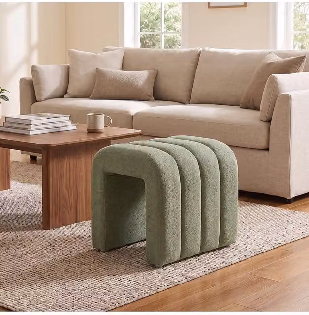 Living and Home Modern U-Shaped Upholstered Footstool in Green – 1