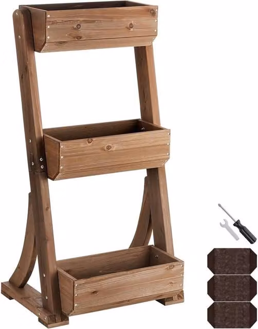 tectake Wooden Raised Bed Planter in Brown, W/D/H: 140 x 49 x 60 cm – 1