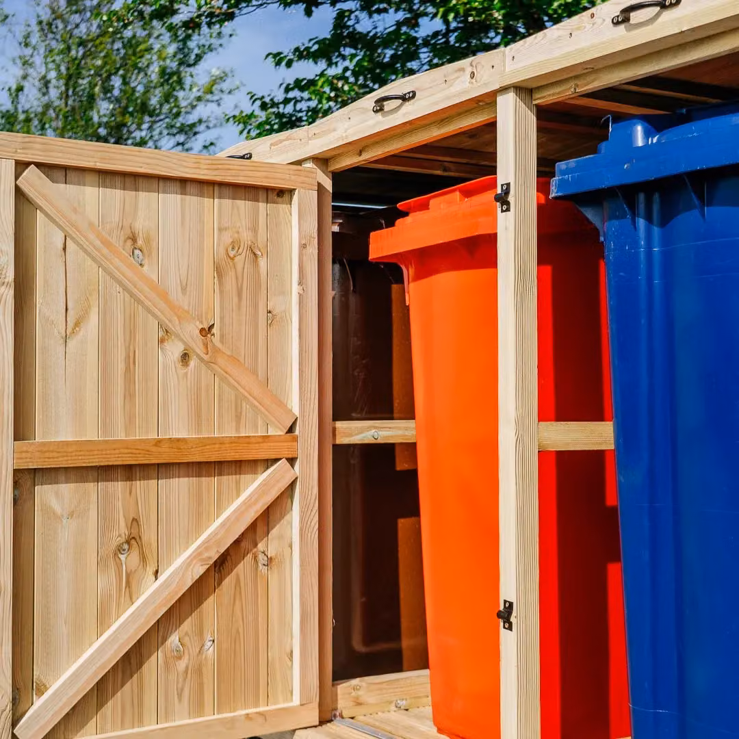 Buttercup Farm Chatburn Quad Wheelie Bin Store in Brown, Fits 2x 180L, 2x 240L or 2x 140L Bins – 4
