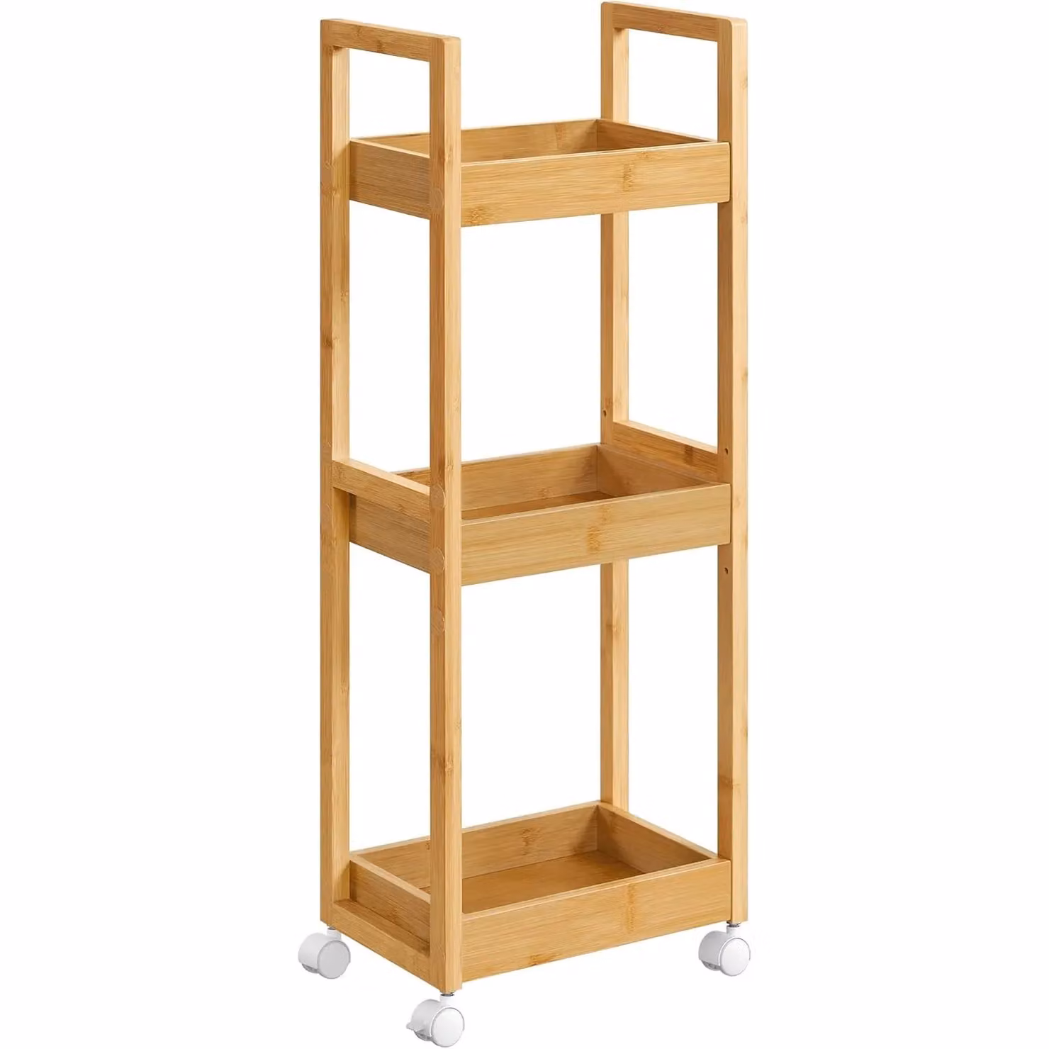 SONGMICS Slim Bathroom Trolley with 3 Adjustable Shelves and Wheels in Natural Sand – 3
