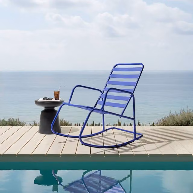 Wyld Haus Blue Aluminium Slatted Modern Outdoor Garden Rocking Chair – 1