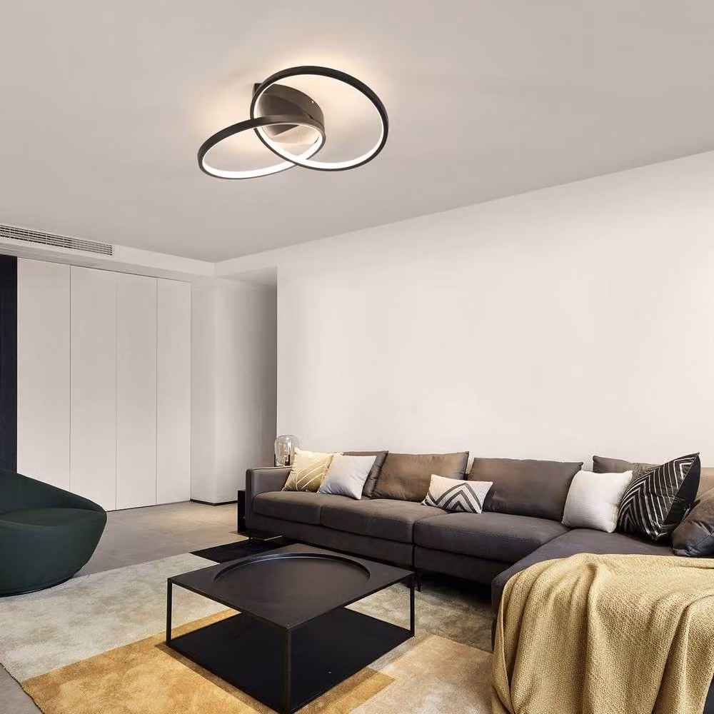 Pheashine Modern LED Ceiling Light, Dimmable 2-Tier Ring Flush Mount with Remote Control, Black, Diameter: 54 cm – 3