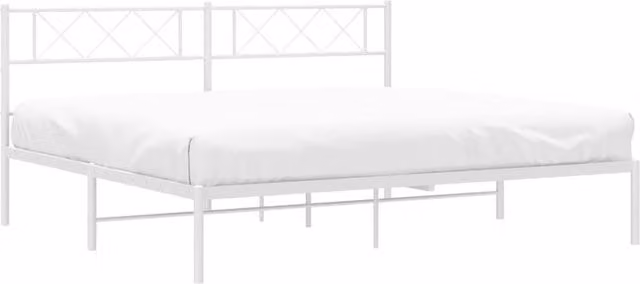 Berkfield Home Metal Bed Frame with Headboard in White, W/D/H: 160 x 200 x 90 cm