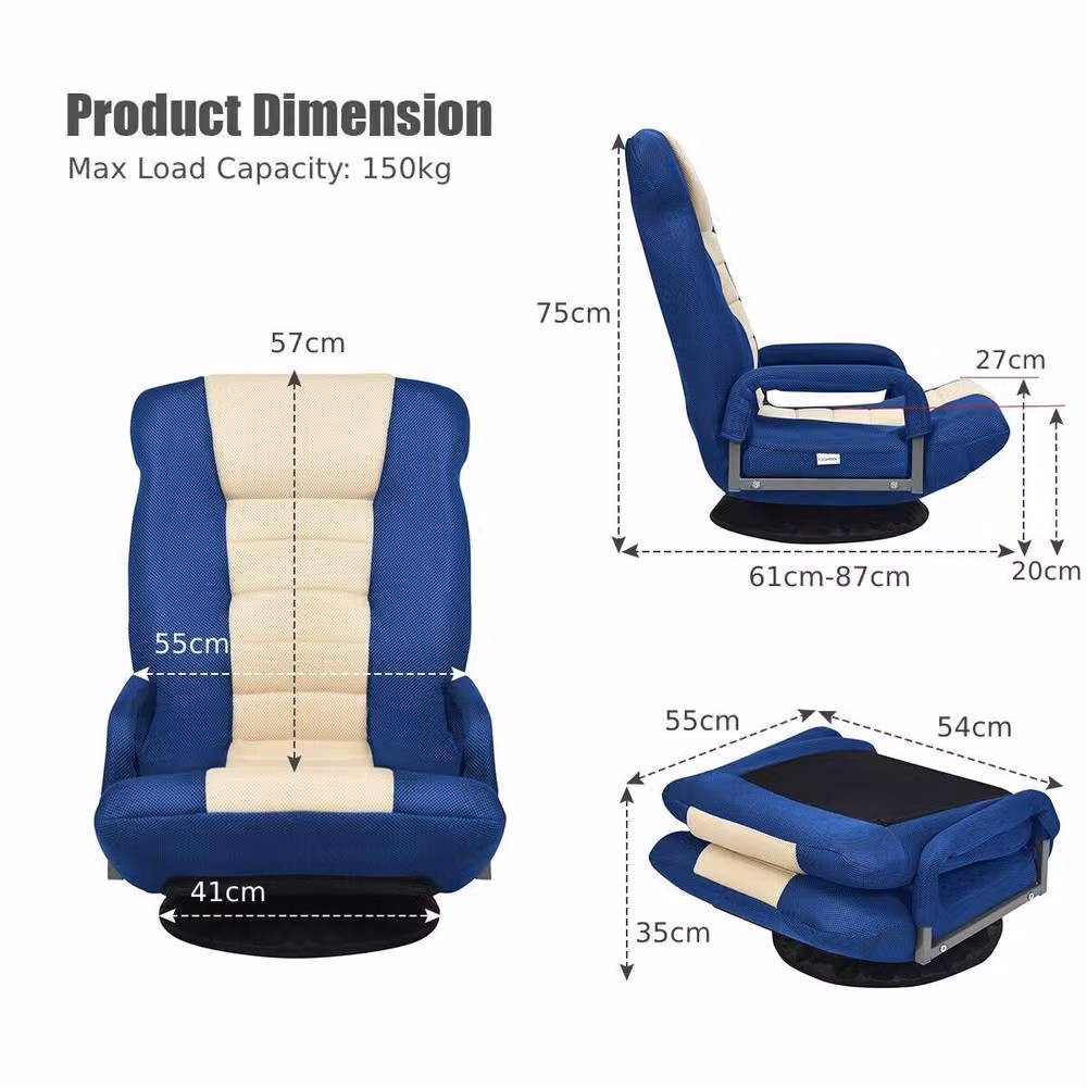 Costway Swivel Folding Floor Gaming Chair with 6-Position Adjustment in Navy Blue – 2