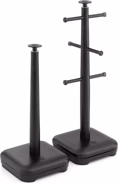 Swan Black Metal Freestanding Towel Pole and Mug Tree Set with Weighted Base