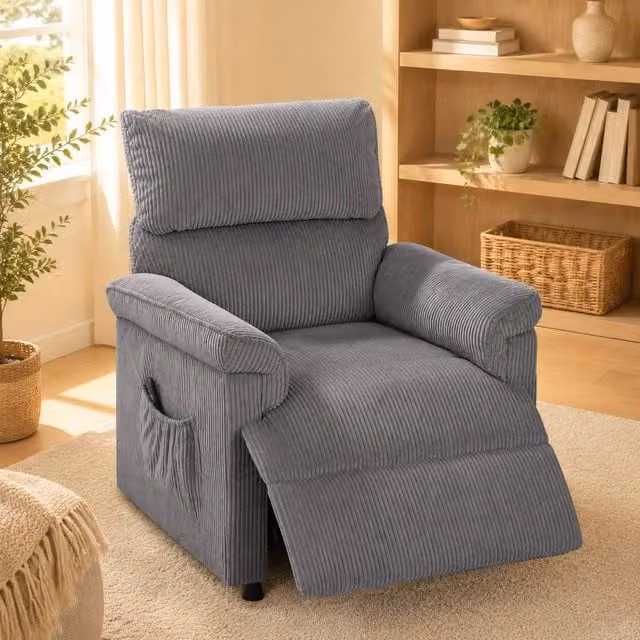 STILVORA Grey Recliner Armchair with Massage, Heat and USB Charging Port