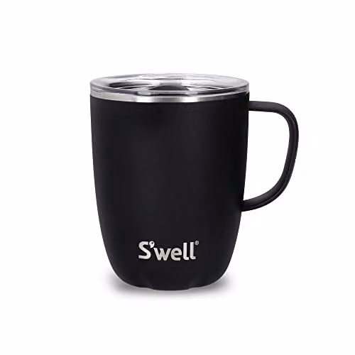 S'well Stainless Steel Vacuum Insulated Travel Mug with Handle, Black, 350ml – 1