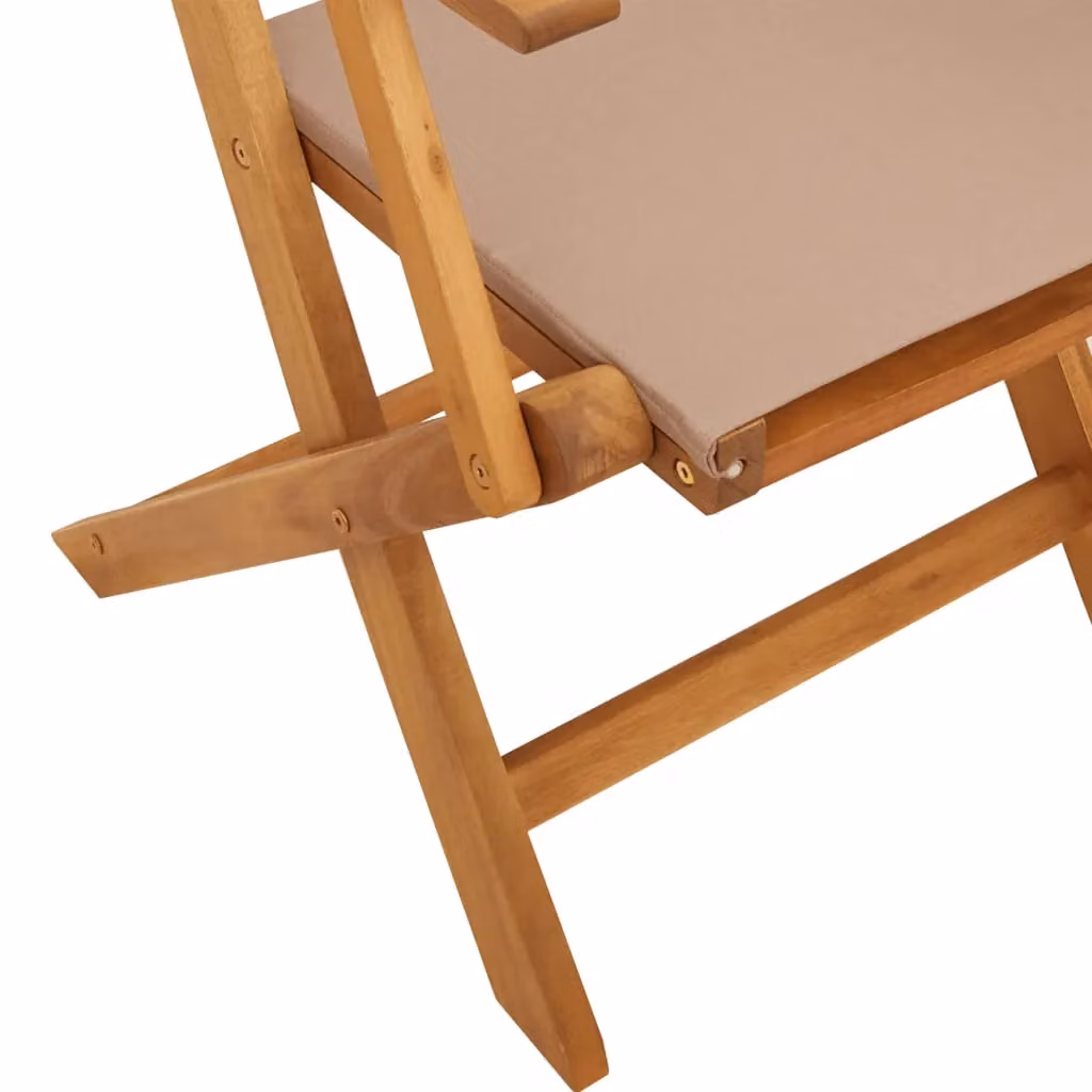 Berkfield Home Set of 4 Folding Garden Chairs in Taupe Fabric and Acacia Wood – 3