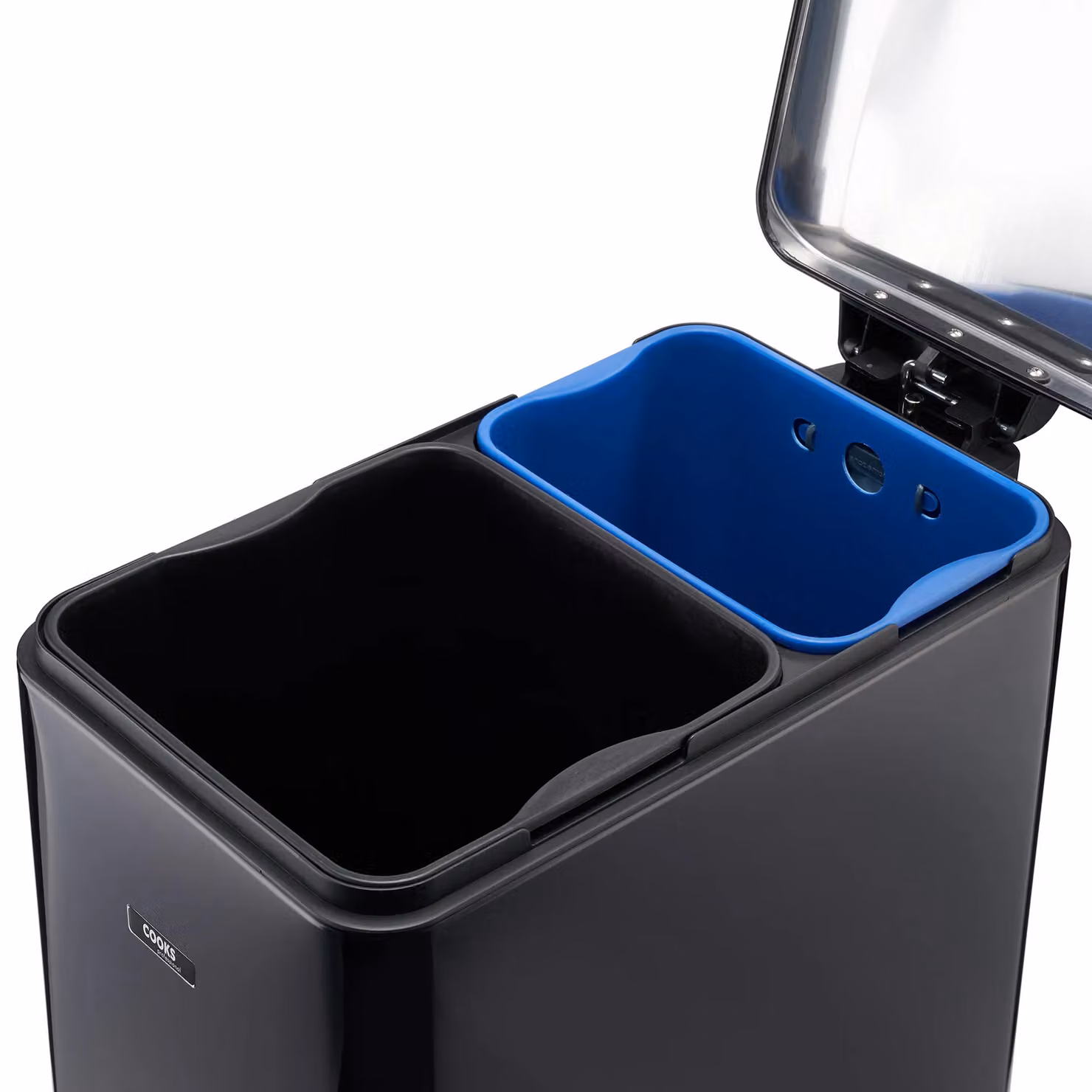 Cooks Professional Slimline Dual Compartment 50L Pedal Bin with Soft Close Lid and Removable Inner Buckets in Black – 3