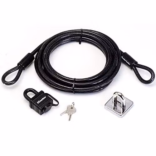 Master Lock Garden Security Kit with Black Stainless Steel Cable and Key Padlock, 4.5 m