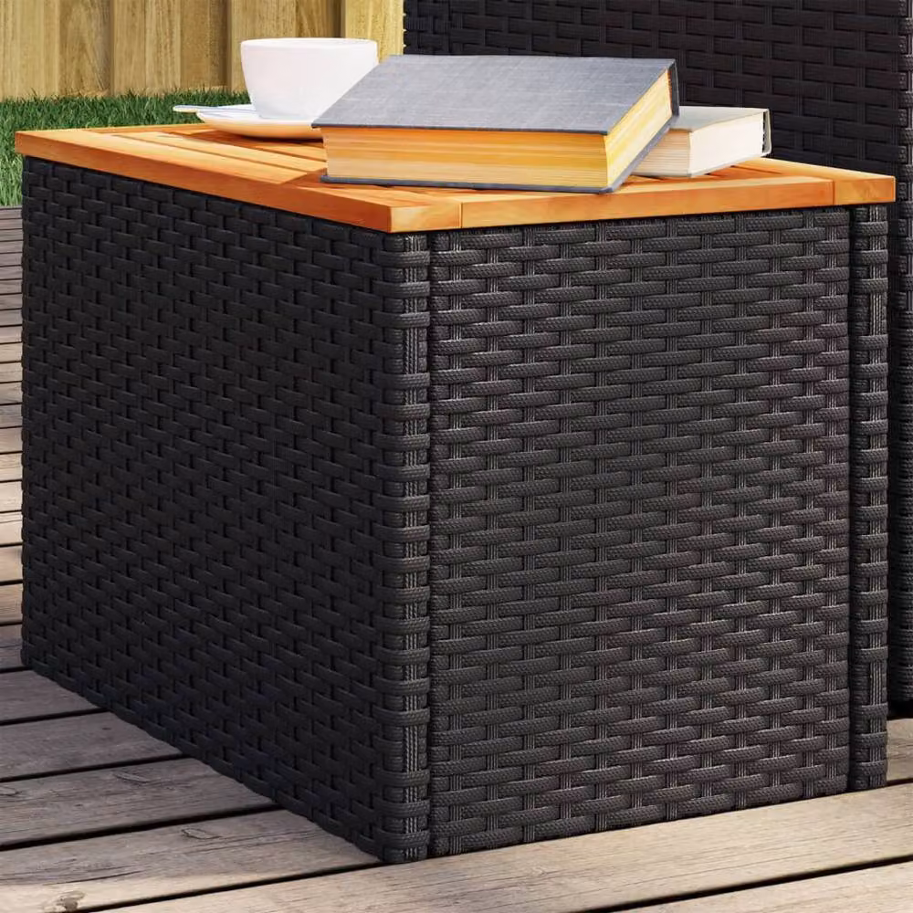 Berkfield Home Garden Side Tables 2pcs Black Poly Rattan and Solid Wood W/D/H: 55 x 34 x 37 cm – 2