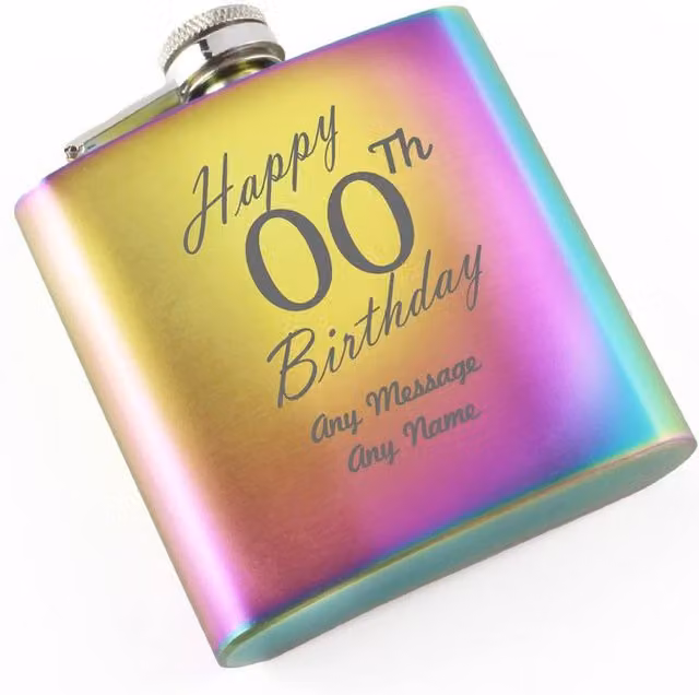 Uniqueful Personalised Rainbow Stainless Steel Hip Flask, 6oz, Multicolour