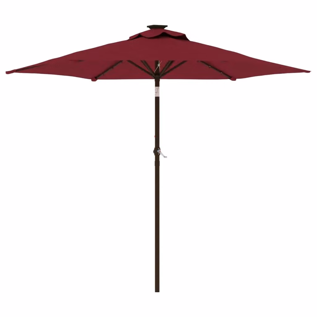 Berkfield Home Garden Parasol with LEDs and Steel Pole, Bordeaux Red, W/D/H: 225 x 225 x 212 cm – 2