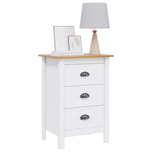 vidaXL HILL Bedside Cabinet in White and Honey Brown, W: 46 cm, D: 35 cm, H: 65 cm