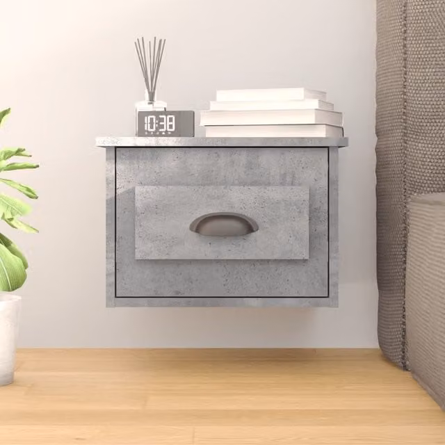 Berkfield Home Wall-mounted Bedside Cabinet in Concrete Grey, W: 41.5 cm, D: 36 cm, H: 28 cm – 1
