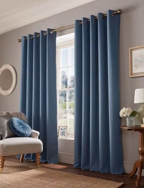 Laura Ashley Stephanie Eyelet Blackout Curtains in Dark Blue