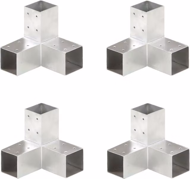 Berkfield Home Y Shape Post Connectors, 4 Pack, Galvanised Metal, Silver, 71 mm – 1