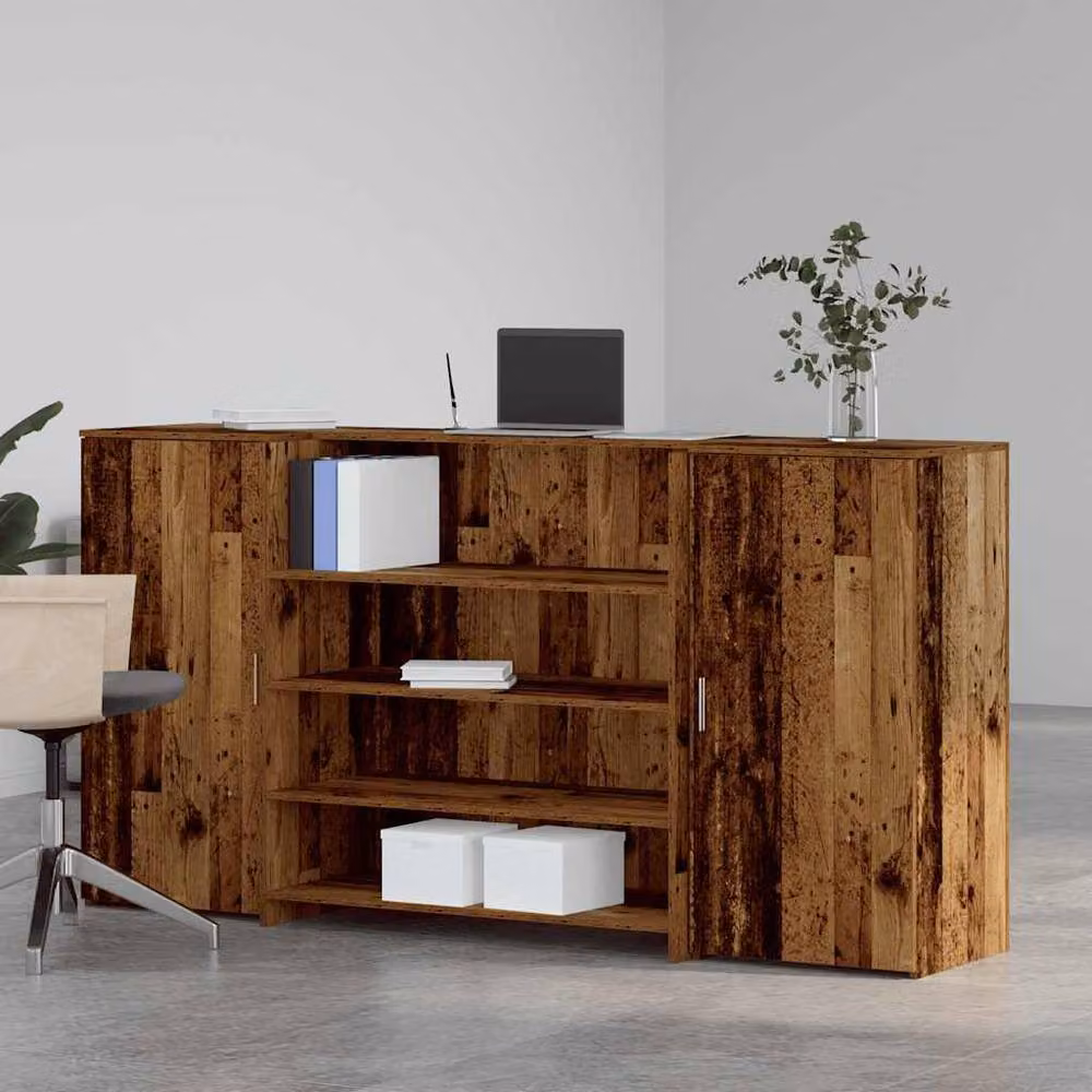Berkfield Home Reception Desk in Brown Old Wood, W/D/H: 200 x 50 x 103.5 cm – 2