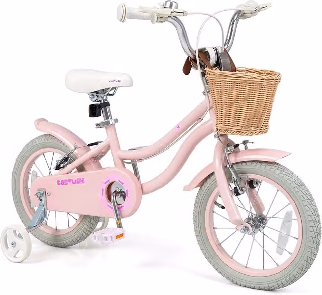 COSTWAY Kid's Bike with Training Wheels in Pink