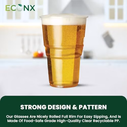 ECONX 100 Pack Transparent Plastic Disposable Beer Pint Glasses, 660ml – 6