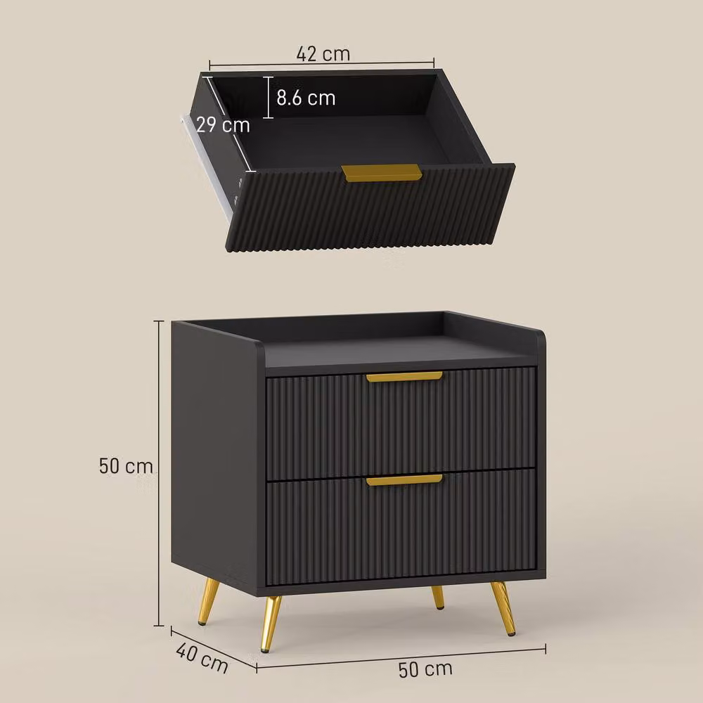 ERGOVEXA Elegant Two-Drawer Bedside Table in Black and Gold – 2