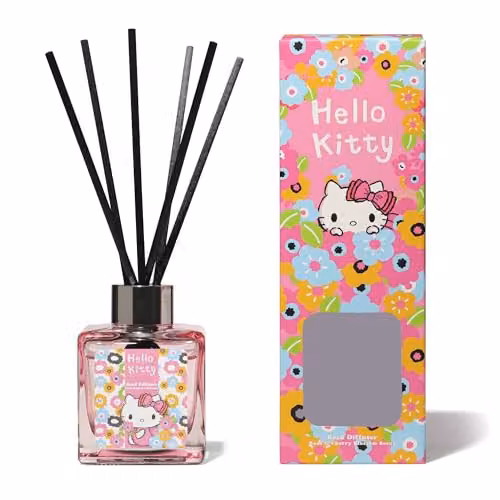 Hello Kitty Rose and Cherry Blossom Reed Diffuser, 100 ml, Pink and White Floral and Fruity Scent
