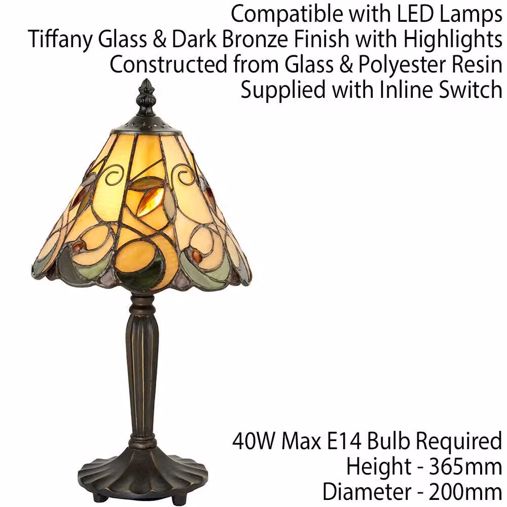 Loops Tiffany Glass Table Lamp in Dark Bronze and Amber Art Nouveau Style – 2