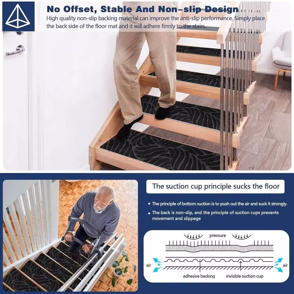 NESTLUNE 15-Piece Black Non-Slip Carpet Stair Tread Set – 4