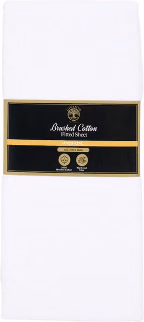 Divante White Brushed Cotton Flannelette Fitted Sheet, W/D/H: 200 x 180 x 200 cm